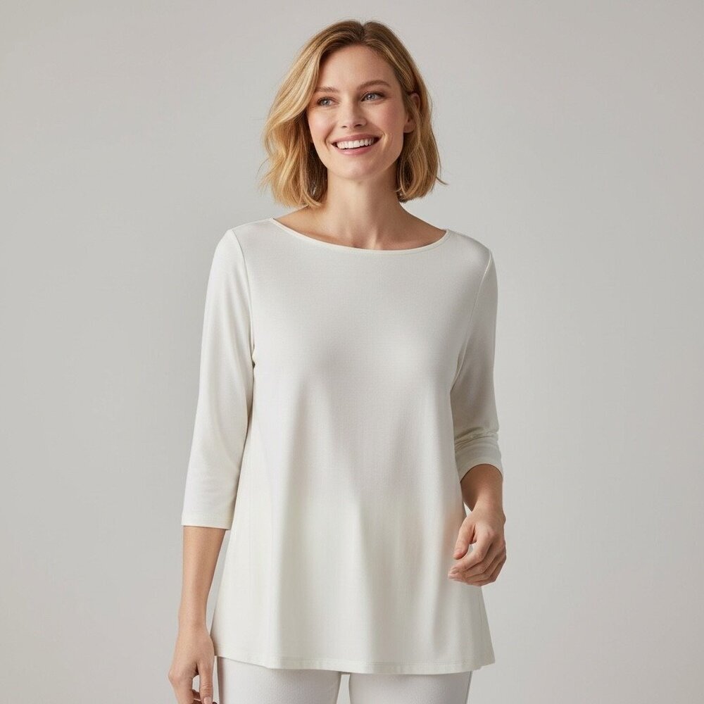 NWT J.Jill Ivory Rayon Jersey Tunic Top 3/4 Sleeve Flowy Size Large